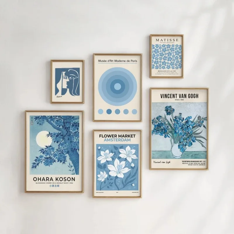 Resin Art Gallery - Peinture murale abstraite florale bleue Matisse,