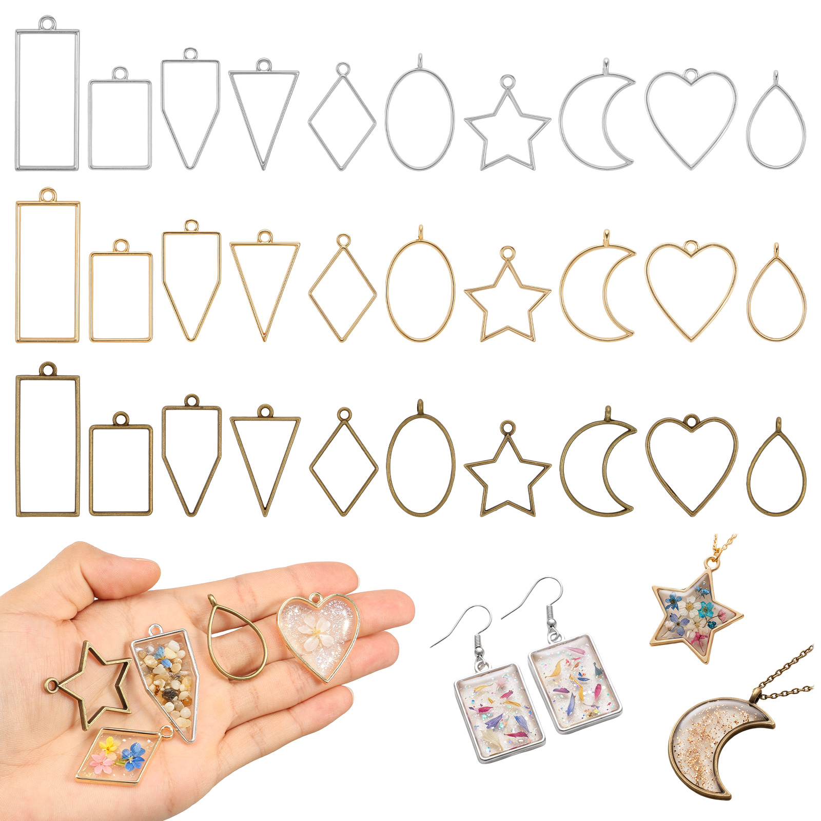Bezels Pendant Resin - 30 Breloques Cadre Creux en Métal