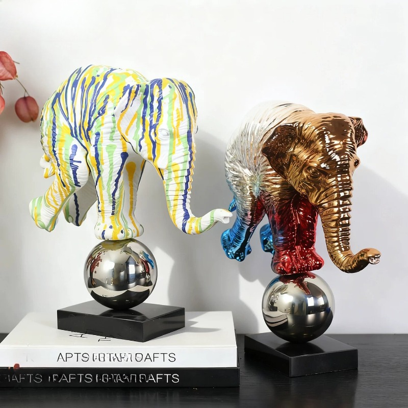 Resin Art Gift For Anniversary - Statue d'éléphant graffiti coloré en résine,